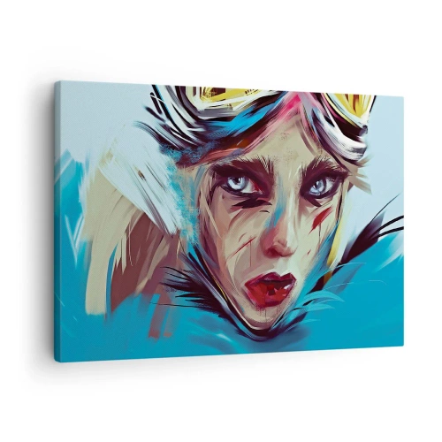 Bild auf Leinwand - Leinwandbild - Porträt einer Frau in dynamischen Farben und einem abstrakten Stil - 70x50cm - Strassenkämpferin - Moderne Wanddekoration für Wohnzimmer und Schlafzimmer ARTTOR