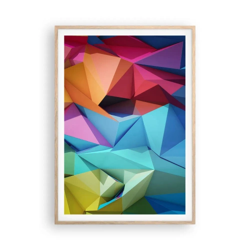 Poster in einem Rahmen aus heller Eiche - Regenbogen-Origami - 70x100 cm