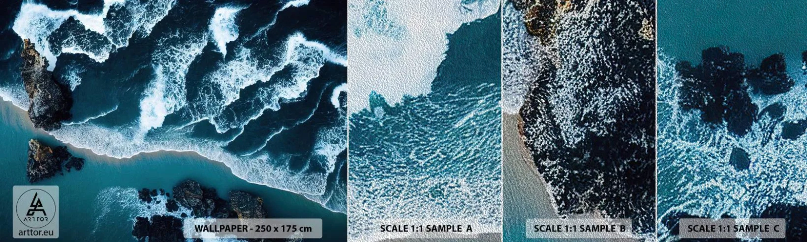 Fototapeten Muster Premium Sand - In Wellen gehüllt - Cliff, Meer, Natur - 100x30 cm