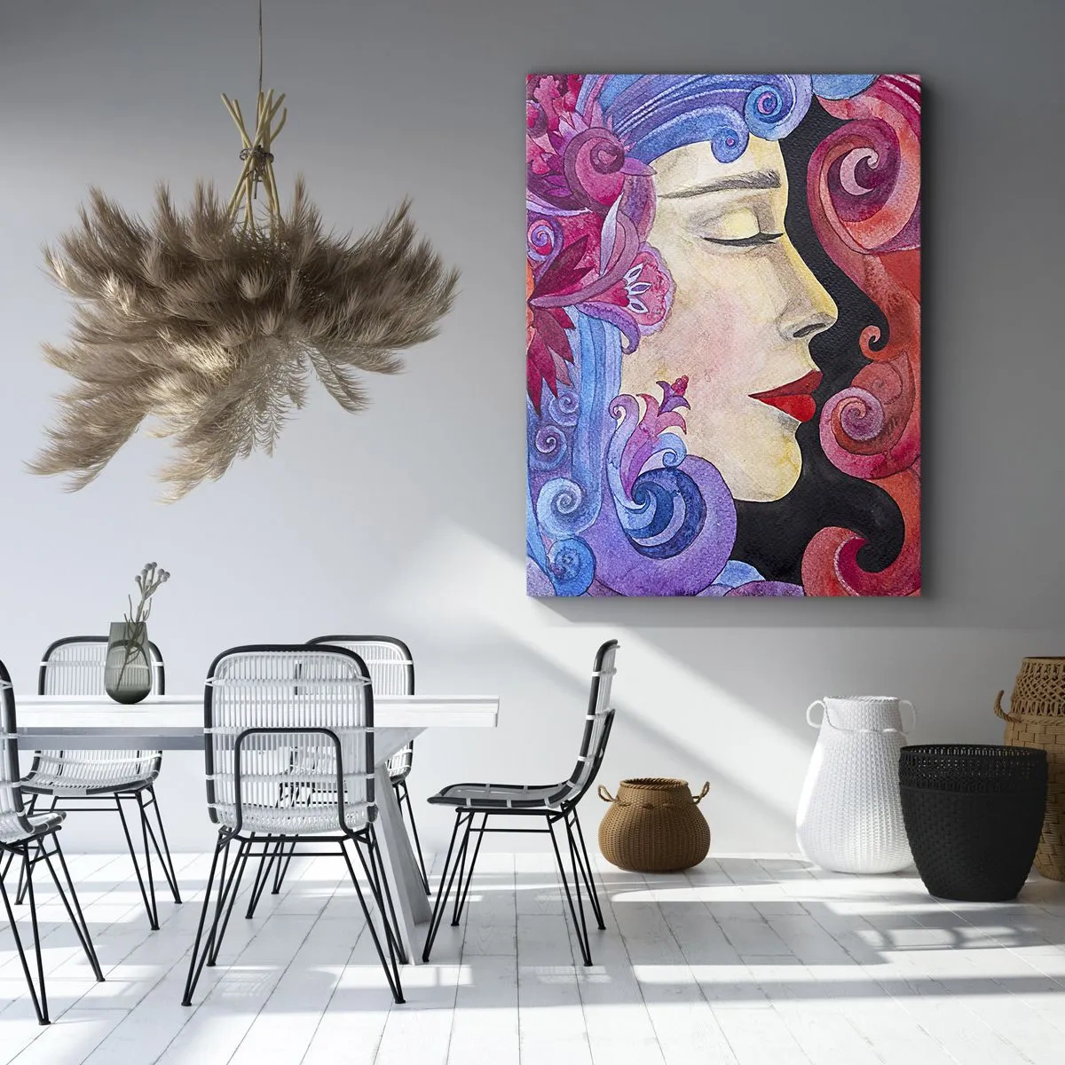 Bild auf Leinwand - Leinwandbild - Buntes Profil einer Frau im künstlerischen Stil - 50x70cm - Der Jugendstil lebt noch - Moderne Wanddekoration für Wohnzimmer und Schlafzimmer ARTTOR