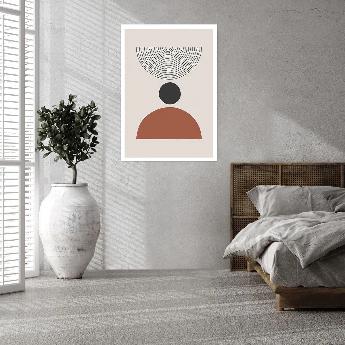 Poster - Geometrisches Motiv mit Halbkreis und Linien auf hellem Hintergrund - 50x70cm - Das Zentrum der Aufmerksamkeit - Moderne Wanddekoration für Wohnzimmer und Schlafzimmer ARTTOR