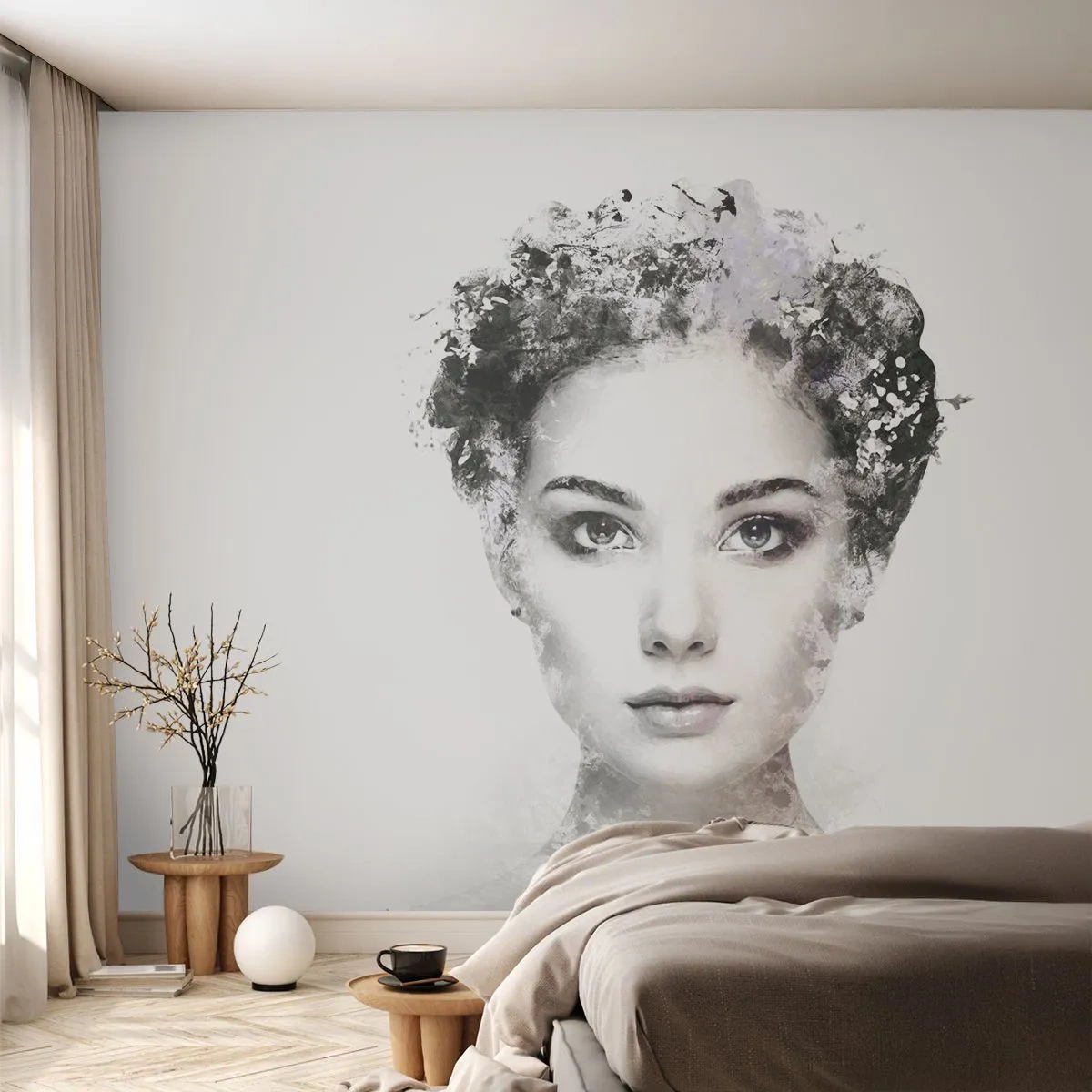 Fototapete Premium Sand - Stilisiertes Porträt einer Frau auf weißem Hintergrund - 100x70cm - Ein äußerst stilvolles Portrait - Moderne Wanddekoration für Wohnzimmer und Schlafzimmer ARTTOR