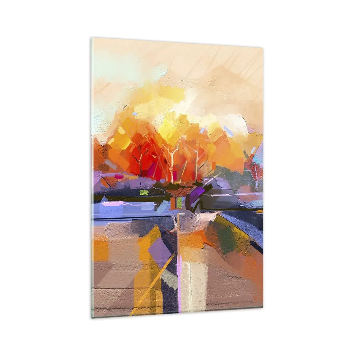 Glasbild - Bild auf glas - Eine abstrakte Landschaft mit intensiven Herbstfarben. - 80x120cm - Der Herbst ist geworden - Moderne Wanddekoration für Wohnzimmer und Schlafzimmer ARTTOR
