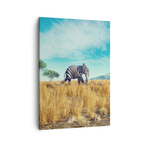 Bild auf Leinwand - Leinwandbild - Zebra in einer afrikanischen Landschaft - 50x70cm - Grau ist nicht mehr in Mode - Moderne Wanddekoration für Wohnzimmer und Schlafzimmer ARTTOR
