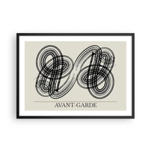 Poster in einem schwarzem Rahmen - Abstrakte schwarze Linien auf hellem Hintergrund im Avantgarde-Stil. - 70x50cm - Es kam spontan heraus - Moderne Wanddekoration für Wohnzimmer und Schlafzimmer ARTTOR