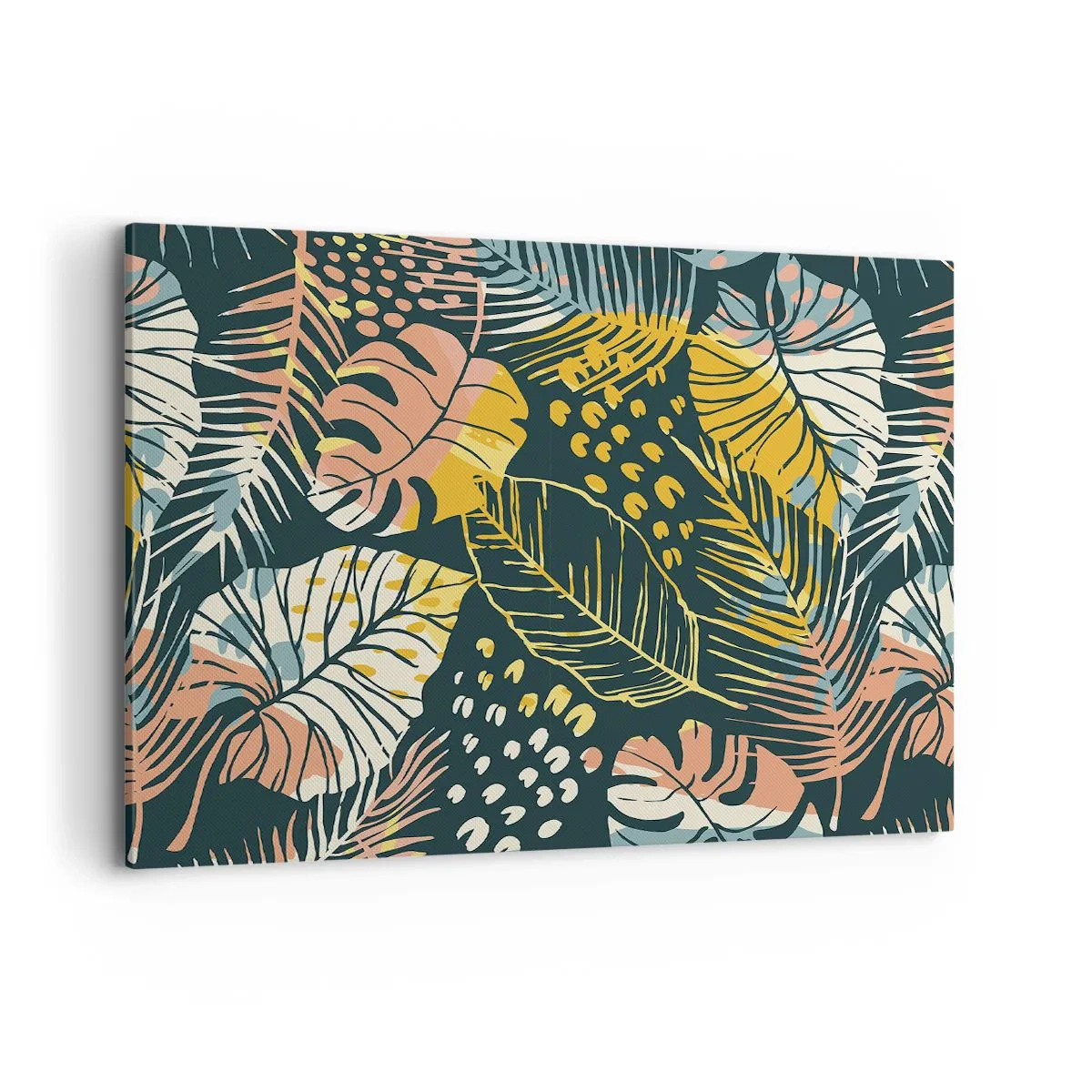 Bild auf Leinwand - Leinwandbild - Bunte Blätter auf dunklem Hintergrund - 100x70cm - Grüne Fantasie - Moderne Wanddekoration für Wohnzimmer und Schlafzimmer ARTTOR