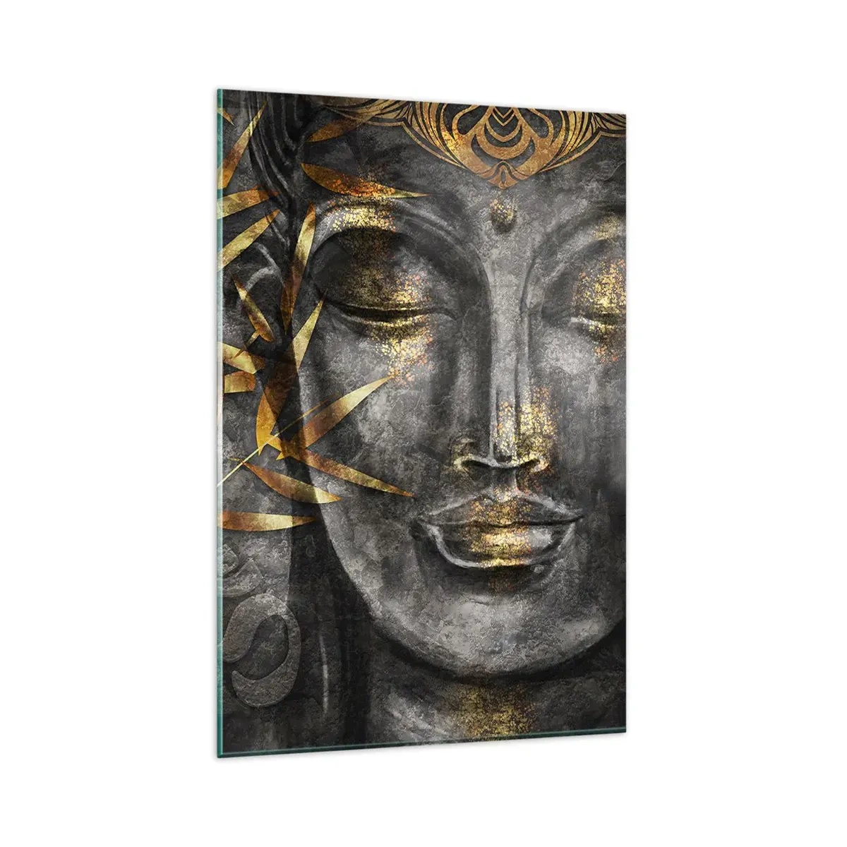 Glasbild - Bild auf glas - Zen-Buddha-Bild mit goldenem Bambus - 80x120cm - Fühle den Frieden - Moderne Wanddekoration für Wohnzimmer und Schlafzimmer ARTTOR