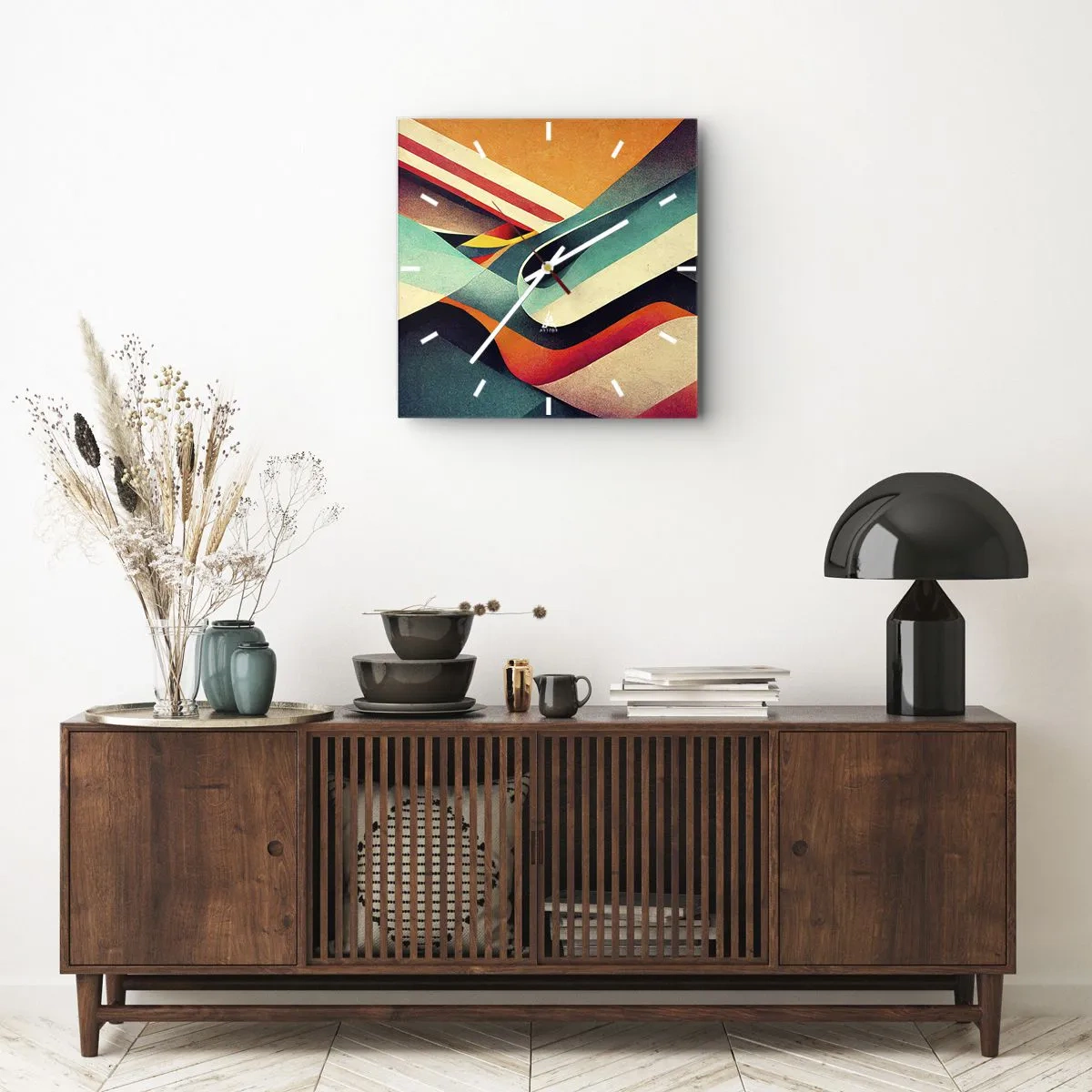 Wanduhr - Glasuhr - Intensive Komposition - 30x30 cm