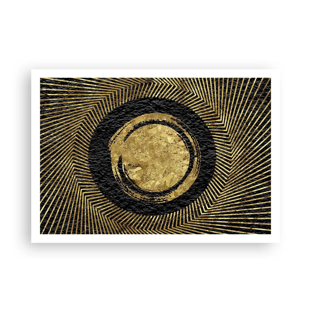Poster - Geometrische Komposition in Schwarz und Gold mit Strahlen - 100x70cm - Glamour-Komposition - Moderne Wanddekoration für Wohnzimmer und Schlafzimmer ARTTOR