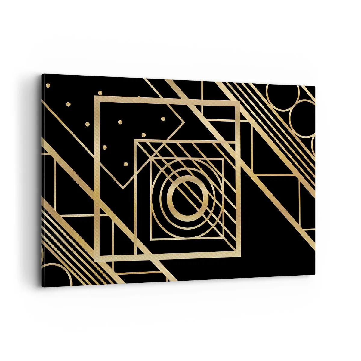 Bild auf Leinwand - Leinwandbild - Goldene geometrische Muster auf schwarzem Hintergrund - 120x80cm - Goldene Geometrie - Moderne Wanddekoration für Wohnzimmer und Schlafzimmer ARTTOR