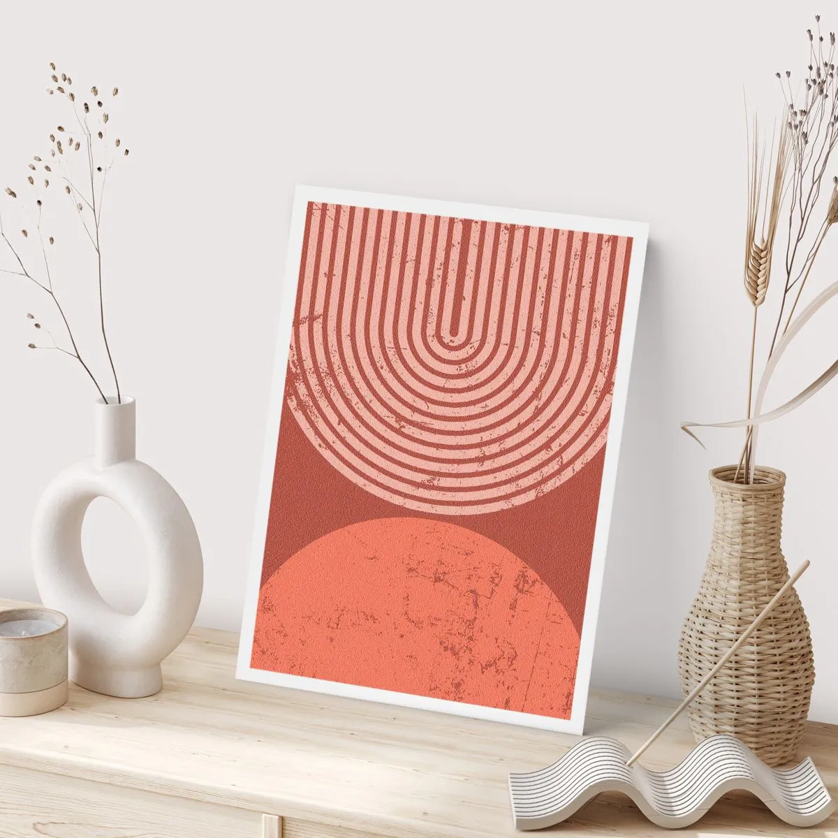 Poster - Geometrische Abstraktion in Terrakotta-Tönen mit Vintage-Effekt - 50x70cm - Enge Beziehung - Moderne Wanddekoration für Wohnzimmer und Schlafzimmer ARTTOR