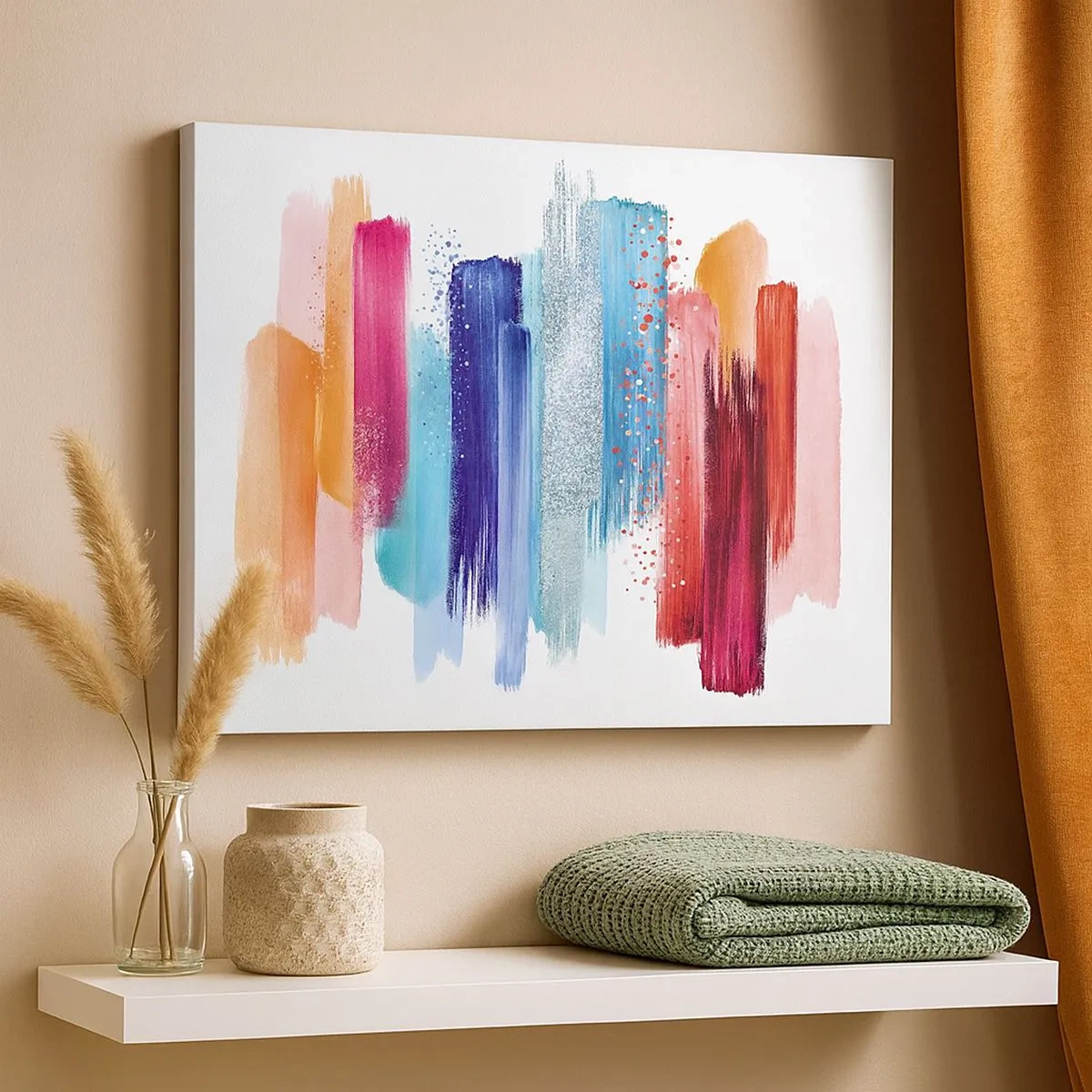 Bild auf Leinwand - Leinwandbild - Bunte Pinselstriche auf weißem Hintergrund - 70x50cm - Auf und ab - Moderne Wanddekoration für Wohnzimmer und Schlafzimmer ARTTOR