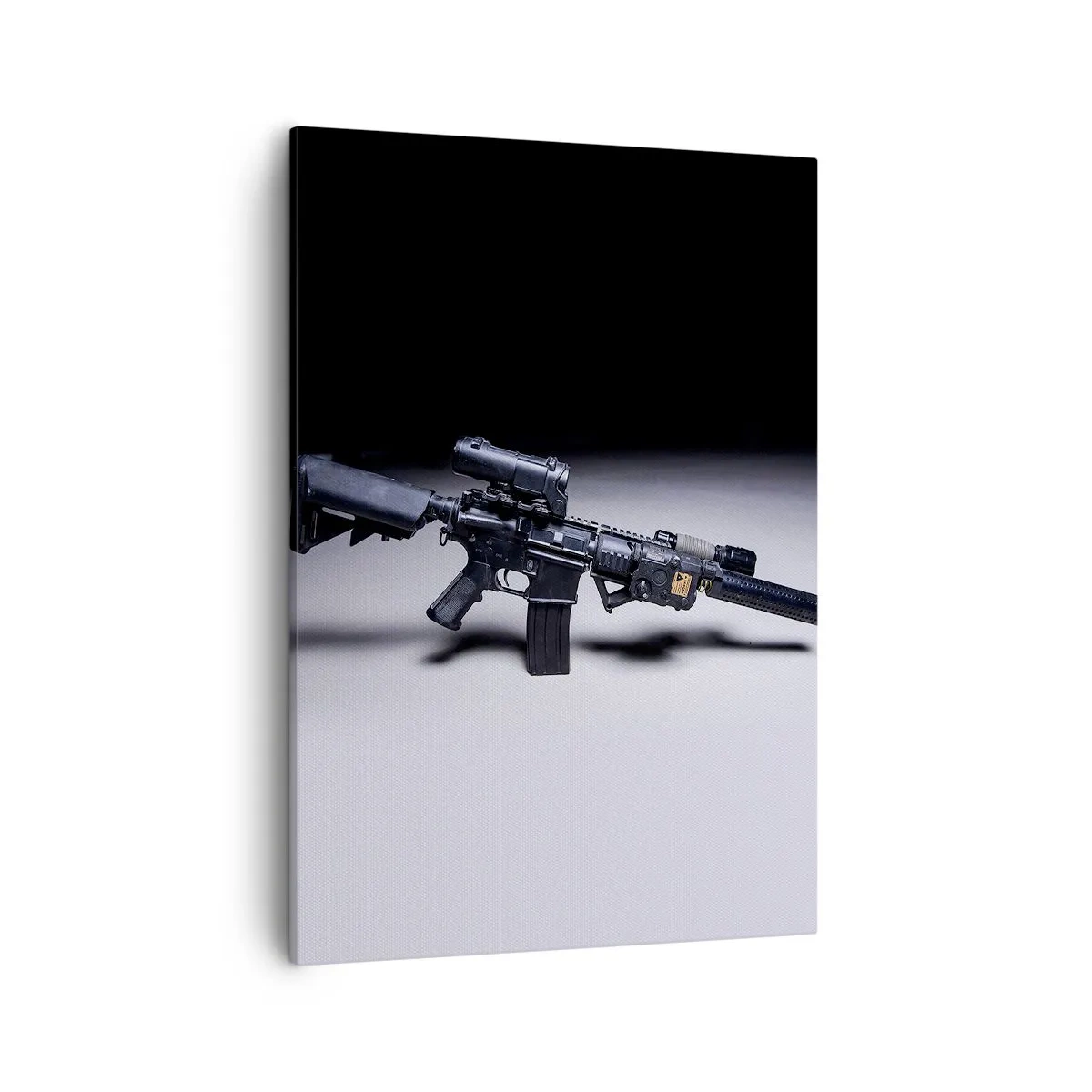Bild auf Leinwand - Leinwandbild - Ein modernes Gewehr in Schwarz auf dunklem Hintergrund - 50x70cm - dunkler Ritter - Moderne Wanddekoration für Wohnzimmer und Schlafzimmer ARTTOR