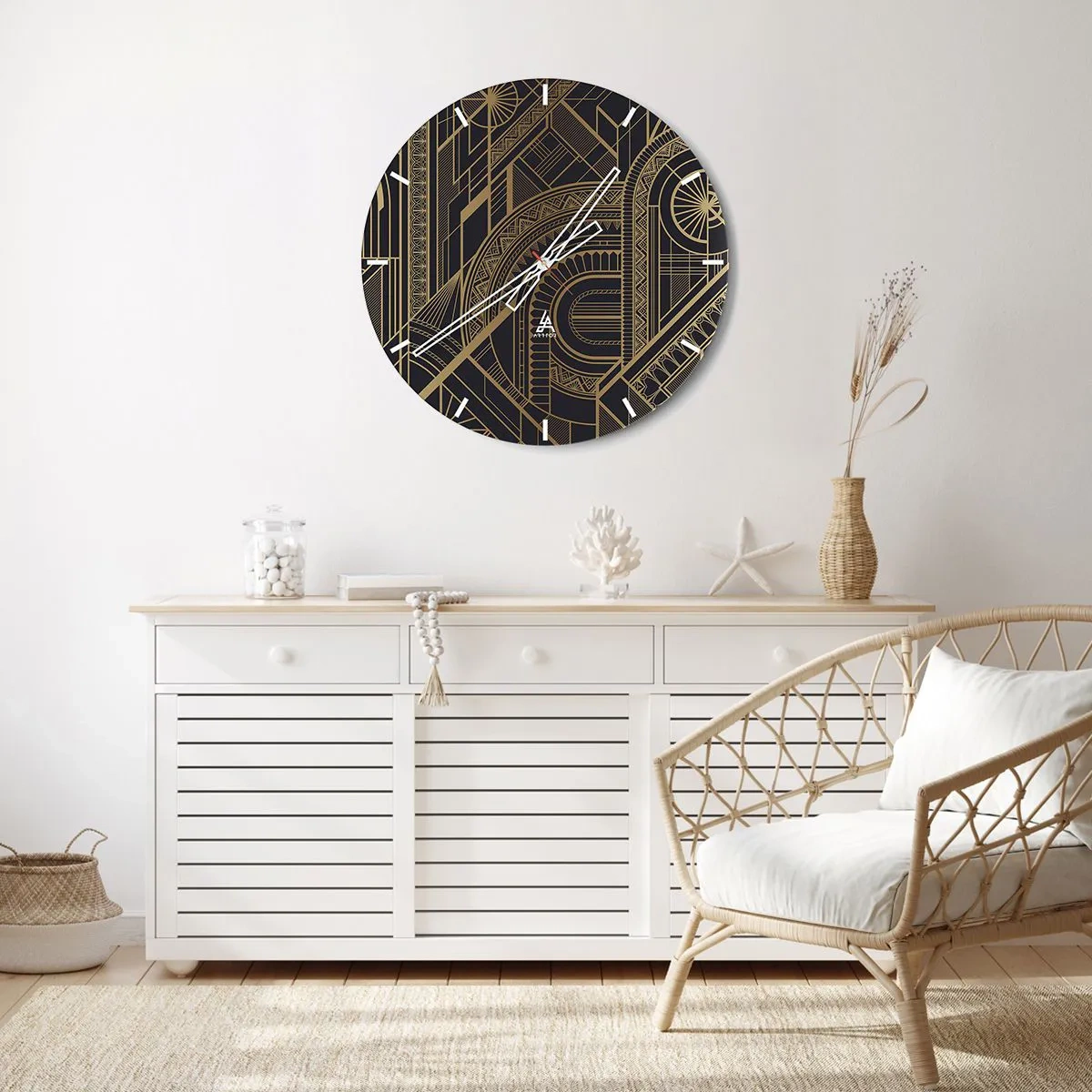 Wanduhr - Glasuhr - Abstraktes geometrisches Muster in goldenen Farben - 30x30cm - Konzepte, Ideen, Pläne - Moderne Wanddekoration für Wohnzimmer, Küche und Schlafzimmer ARTTOR