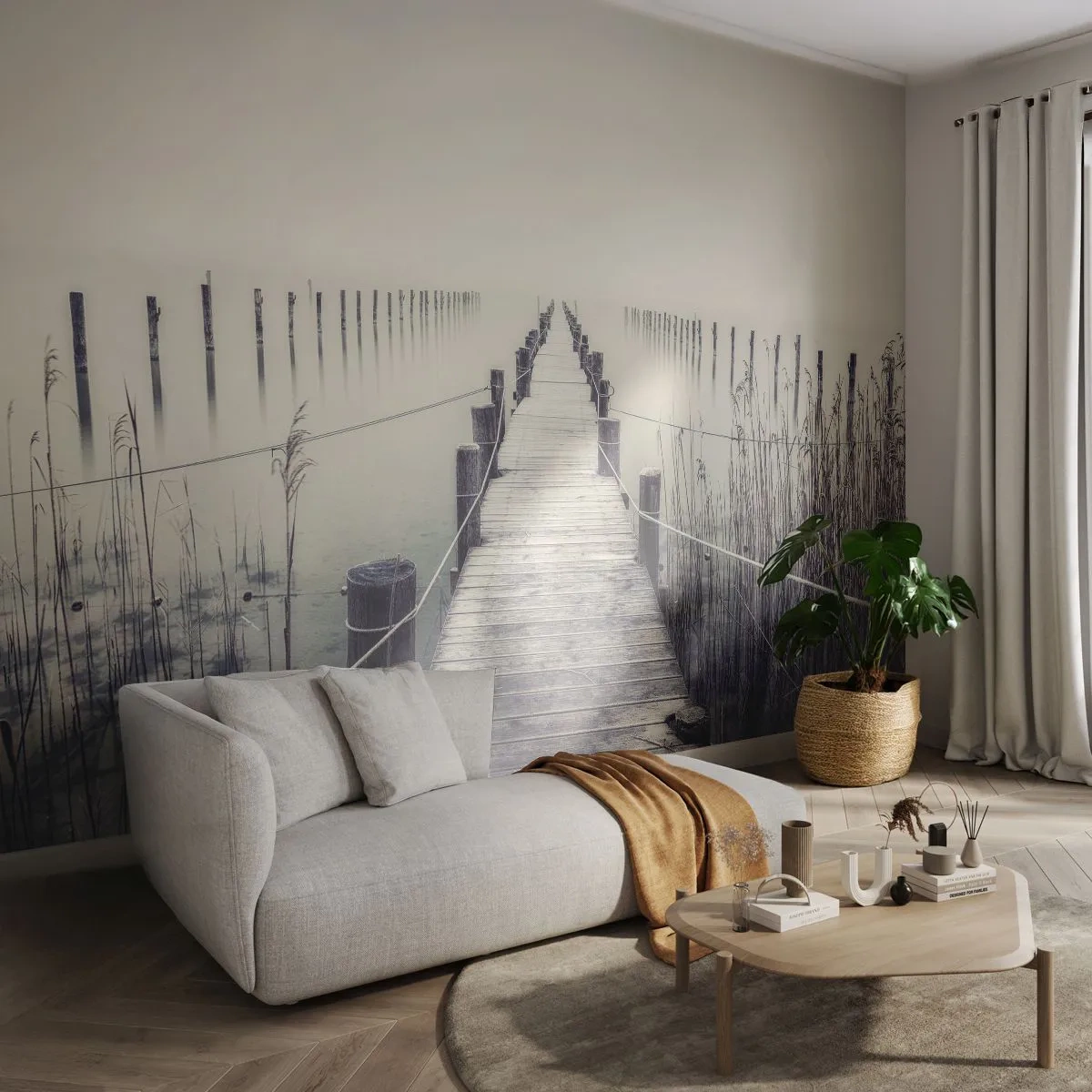 Fototapete Premium Canvas - Tauchen Sie in Ruhe ein - Brücke, See, Schweigen - 250x175 cm