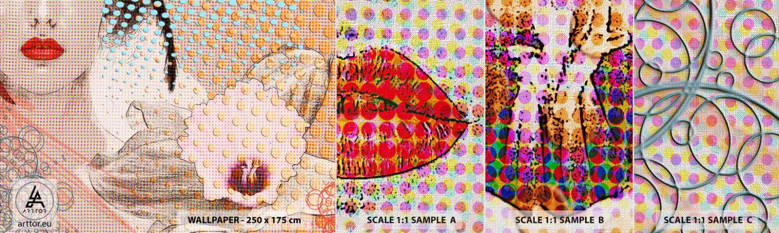 Fototapeten Muster Premium Canvas - Comic-Heldin - Abstraktion, Das Gesicht einer Frau, Stück - 100x30 cm