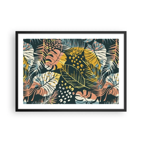 Poster in einem schwarzem Rahmen - Bunte Blätter auf dunklem Hintergrund - 70x50cm - Grüne Fantasie - Moderne Wanddekoration für Wohnzimmer und Schlafzimmer ARTTOR