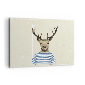 Bild auf Leinwand - Leinwandbild - Ein Hirsch im gestreiften Hemd auf hellem Hintergrund mit zarter Textur - 100x70cm - Weil ich gestreifte T-Shirts mag! - Moderne Wanddekoration für Wohnzimmer und Schlafzimmer ARTTOR