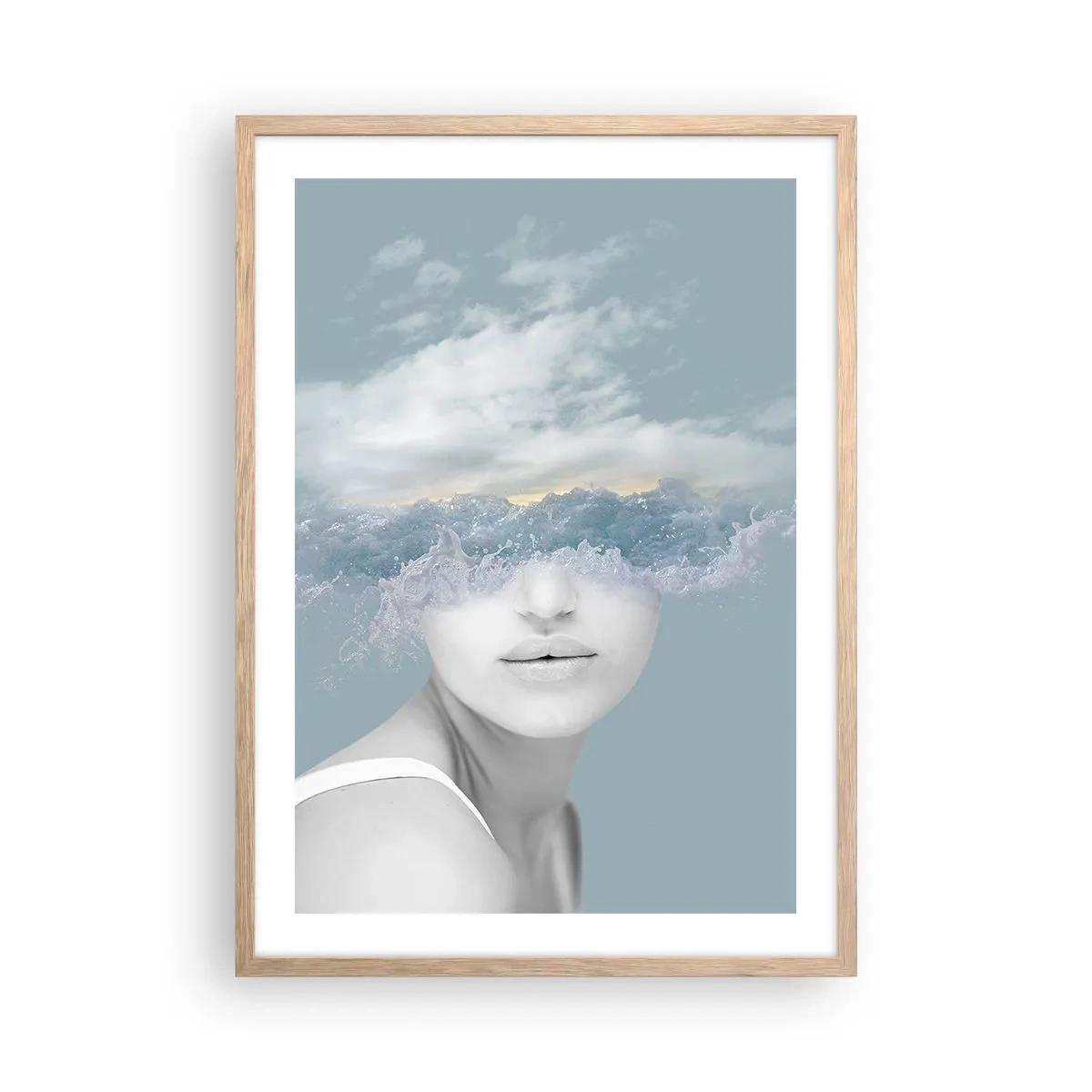 Poster in einem Rahmen aus heller Eiche - Mit dem Kopf in den Wolken - 50x70 cm