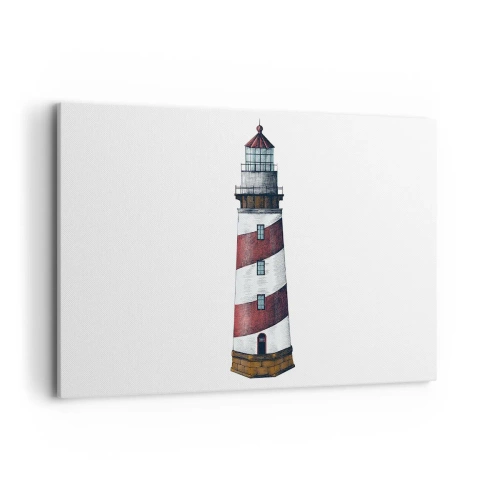 Bild auf Leinwand - Leinwandbild - Ein Cartoonbild eines Leuchtturms mit roten und weißen Streifen auf minimalistischem Hintergrund. - 120x80cm - Immer auf der Hut - Moderne Wanddekoration für Wohnzimmer und Schlafzimmer ARTTOR