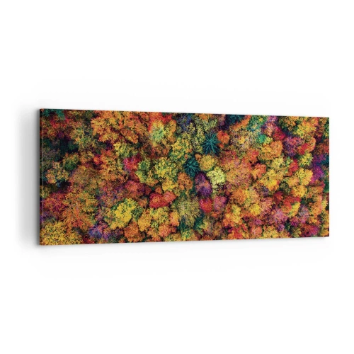 Bild auf Leinwand - Leinwandbild - Bunte Baumkronen in der Herbstpalette - 120x50cm - Blumenstrauß aus Herbstbäumen - Moderne Wanddekoration für Wohnzimmer und Schlafzimmer ARTTOR