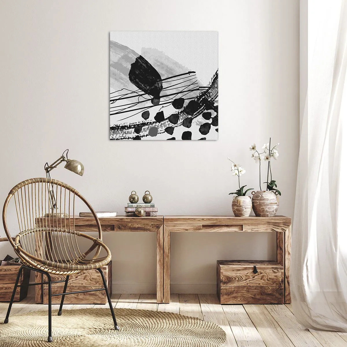 Bild auf Leinwand - Leinwandbild - Organische Schwarz-Weiß-Abstraktion - 30x30 cm