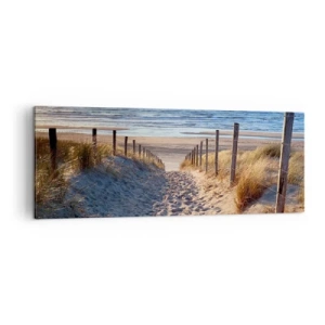 Bild auf Leinwand - Leinwandbild - Weg durch die Dünen zum Strand - 140x50cm - Das Rauschen des Meeres, der Gesang der Vögel, ein wilder Strand im Gras ... - Moderne Wanddekoration für Wohnzimmer und Schlafzimmer ARTTOR