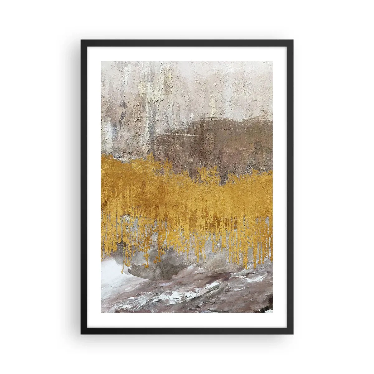 Poster in einem schwarzem Rahmen - Abstrakte Textur in Gold und Beige mit Tiefenwirkung - 50x70cm - Goldene Explosion - Moderne Wanddekoration für Wohnzimmer und Schlafzimmer ARTTOR