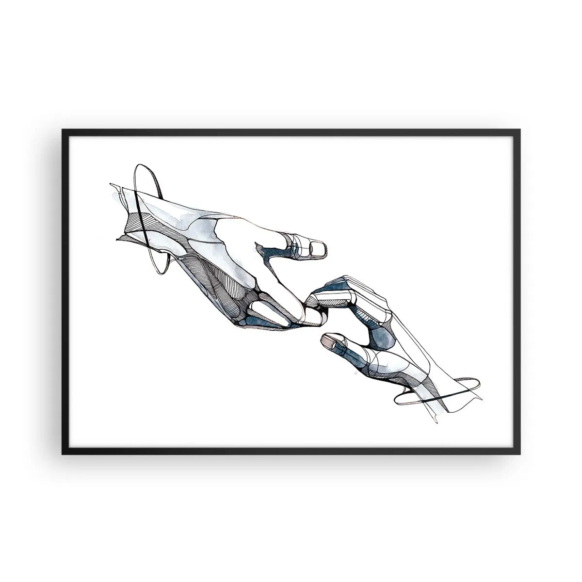 Poster in einem schwarzem Rahmen - Künstlerische Darstellung einer Hand in minimalistischer und geometrischer Form - 100x70cm - Eine gute Geste - Moderne Wanddekoration für Wohnzimmer und Schlafzimmer ARTTOR