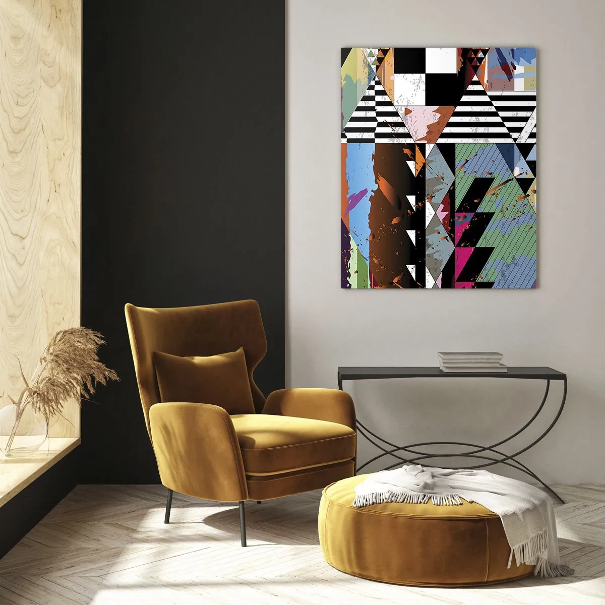 Glasbild - Bild auf glas - Geometrische Abstraktion mit einer Vielzahl von Formen und Farben - 50x70cm - Geometrisch und organisch - Moderne Wanddekoration für Wohnzimmer und Schlafzimmer ARTTOR