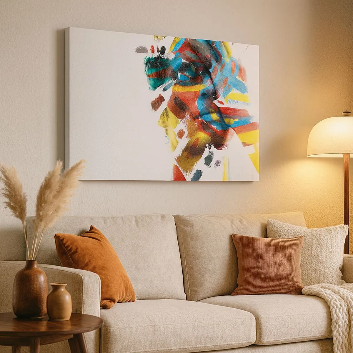Bild auf Leinwand - Leinwandbild - Abstraktes Porträt in lebendigen Farben - 70x50cm - Eine bunte Persönlichkeit - Moderne Wanddekoration für Wohnzimmer und Schlafzimmer ARTTOR