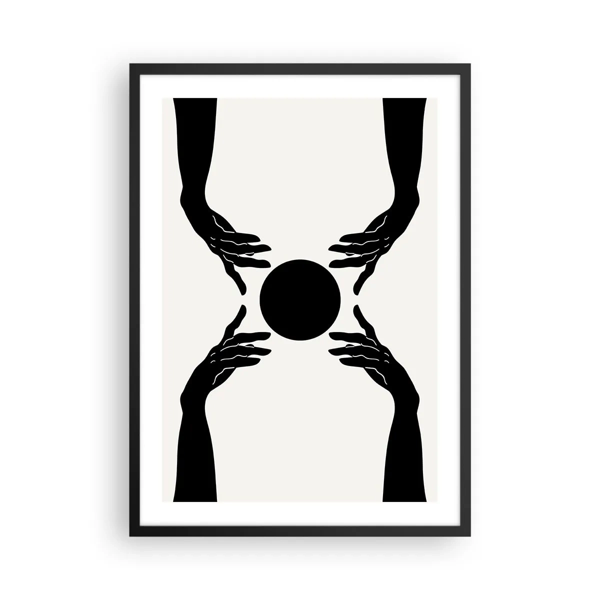 Poster in einem schwarzem Rahmen - Schwarz-Weiß-Grafik einer Hand mit einem Ball - 50x70cm - Geheimes Zeichen - Moderne Wanddekoration für Wohnzimmer und Schlafzimmer ARTTOR