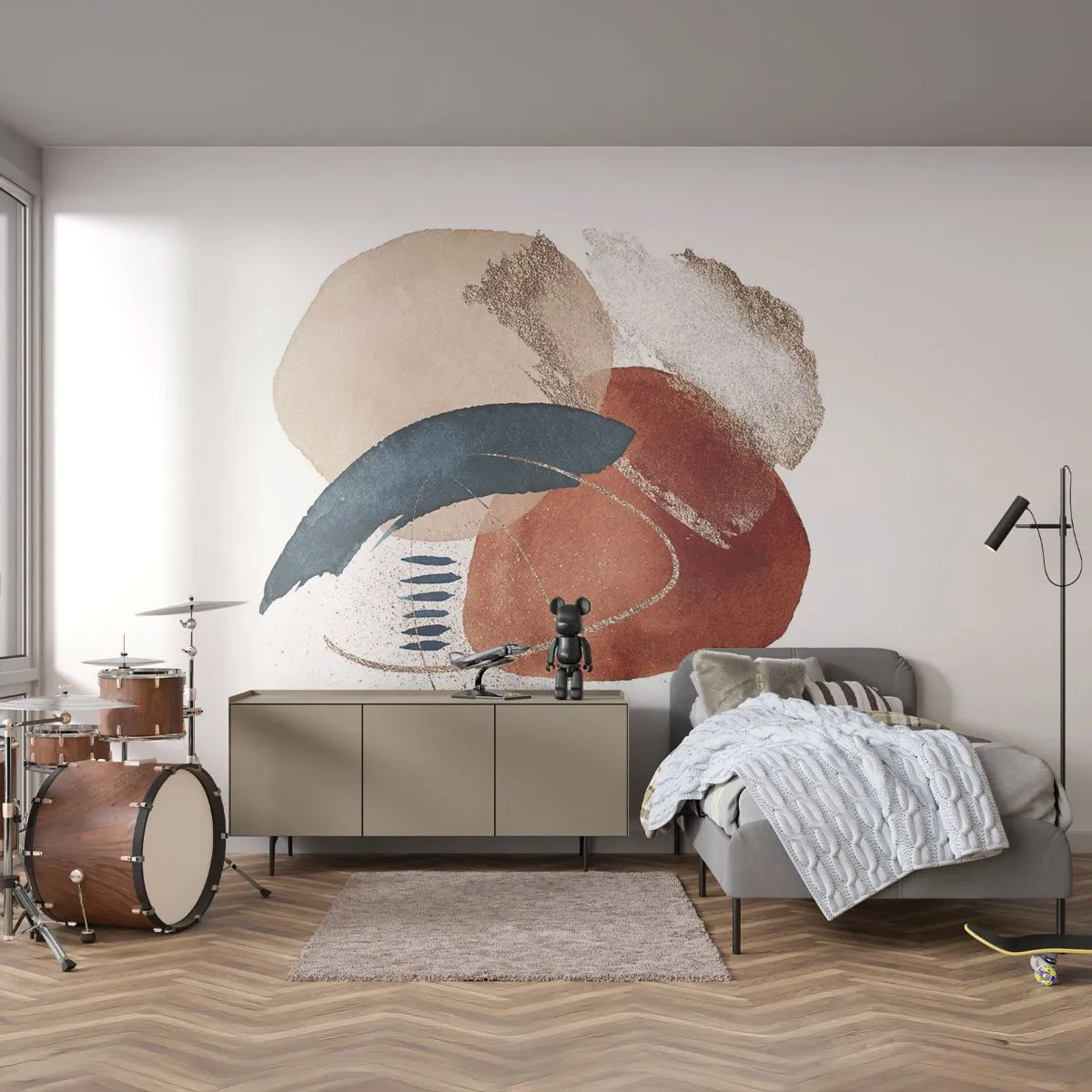 Fototapete Premium Sand - Abstrakte Komposition mit geometrischen Formen und Texturen - 100x70cm - Ovale Komposition - Moderne Wanddekoration für Wohnzimmer und Schlafzimmer ARTTOR