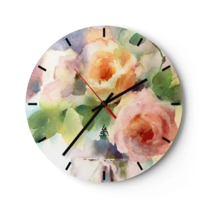Wanduhr - Glasuhr - Aquarellrosen in Pastelltönen - 30x30cm - Zart wie Aquarell - Moderne Wanddekoration für Wohnzimmer, Küche und Schlafzimmer ARTTOR