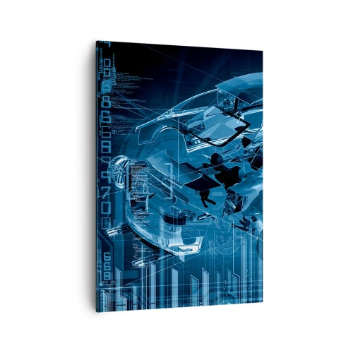 Bild auf Leinwand - Leinwandbild - Eine moderne technische Zeichnung eines Autos mit Strukturelementen - 70x100cm - Technische Anatomie - Moderne Wanddekoration für Wohnzimmer und Schlafzimmer ARTTOR