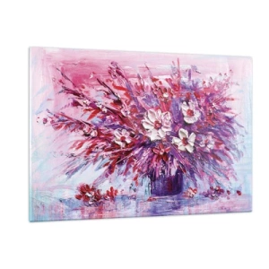Glasbild - Bild auf glas - Ein Blumenstrauß in Rosa- und Lilatönen - 120x80cm - Unschuld und Leidenschaft - Moderne Wanddekoration für Wohnzimmer und Schlafzimmer ARTTOR