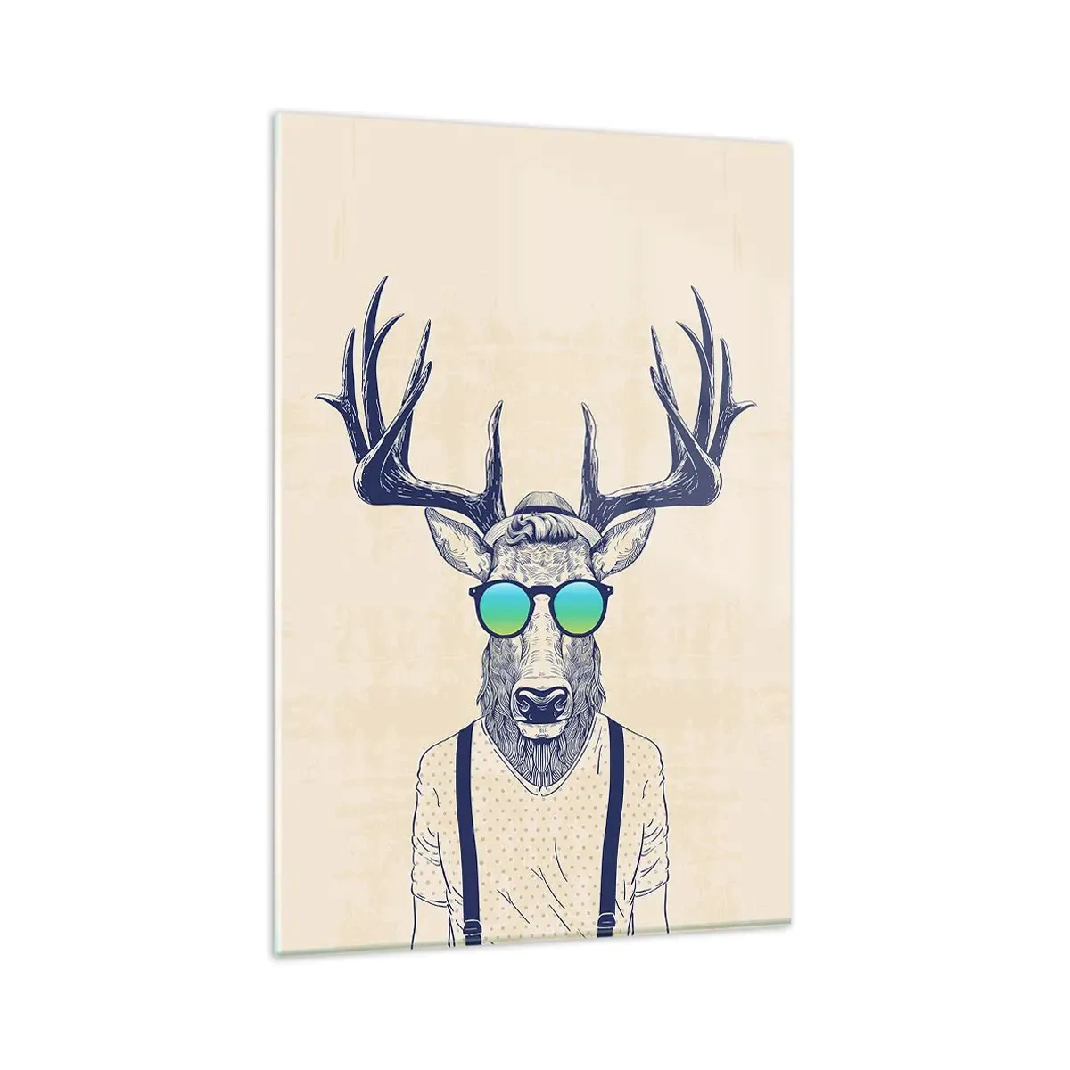 Glasbild - Bild auf glas - Stilisierter Hirsch mit Sonnenbrille - 80x120cm - Wen hast du erwartet? - Moderne Wanddekoration für Wohnzimmer und Schlafzimmer ARTTOR