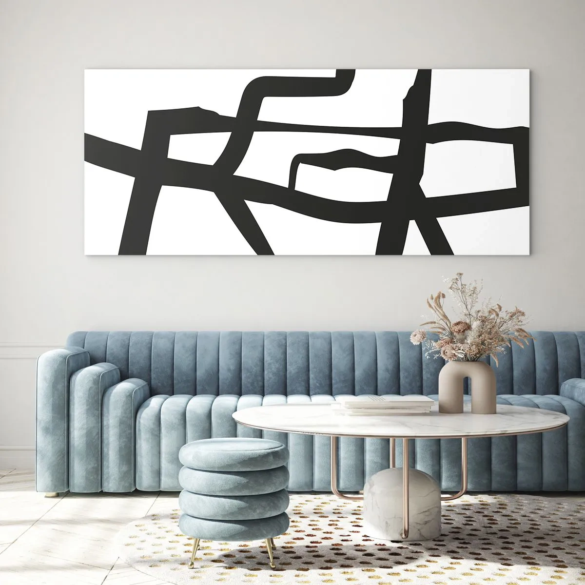 Glasbild - Bild auf glas - Minimalistisches Schwarz-Weiß-Muster mit geometrischen Linien - 140x50cm - Schwarz-Weiß-Design - Moderne Wanddekoration für Wohnzimmer und Schlafzimmer ARTTOR