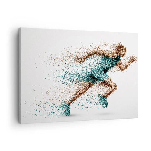 Bild auf Leinwand - Leinwandbild - Eine dynamische Läuferfigur aus winzigen Partikeln - 70x50cm - Das Leben ist ein Lauf - Moderne Wanddekoration für Wohnzimmer und Schlafzimmer ARTTOR