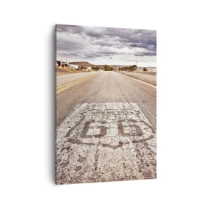 Bild auf Leinwand - Leinwandbild - Route 66 in einem Wüstenklima mit malerischem Himmel - 50x70cm - Mother Road - eine amerikanische Legende - Moderne Wanddekoration für Wohnzimmer und Schlafzimmer ARTTOR