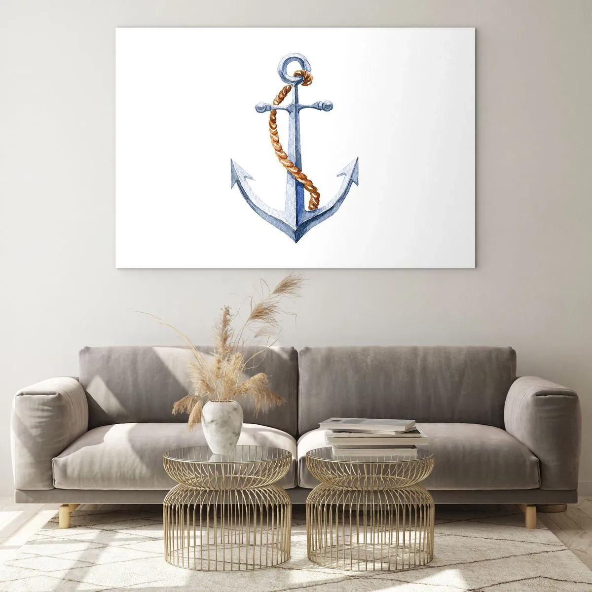 Glasbild - Bild auf glas - Anker mit Seil im nautischen Stil - 120x80cm - Ahoi Abenteuer! - Moderne Wanddekoration für Wohnzimmer und Schlafzimmer ARTTOR