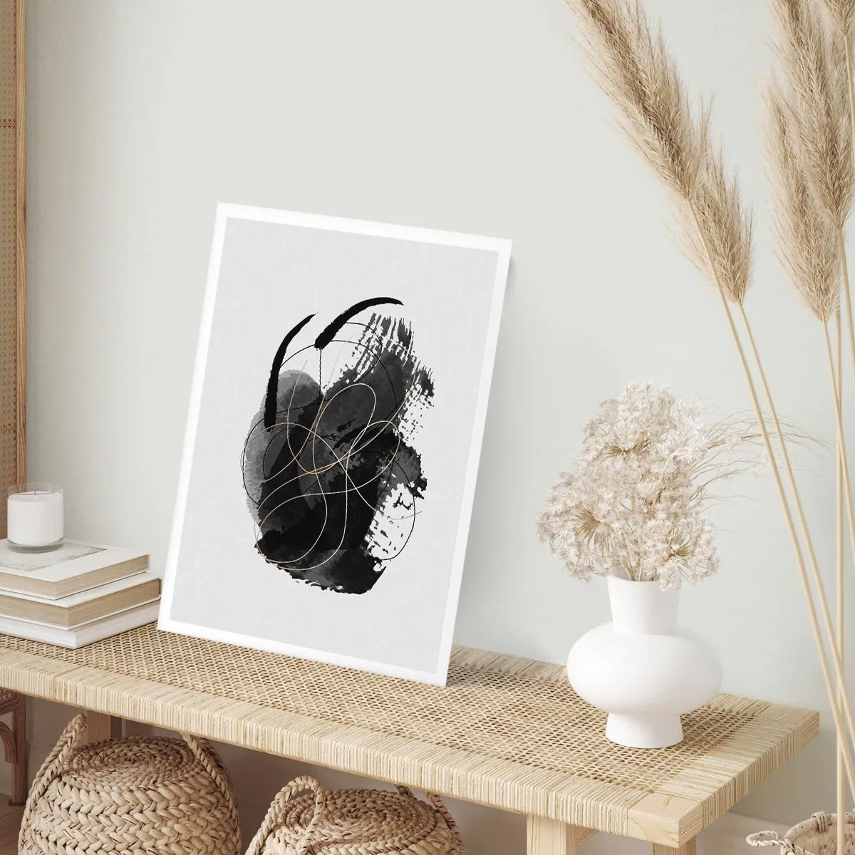 Poster - Eine abstrakte Komposition in Schwarz mit zarten goldenen Linien. - 50x70cm - Aus Schwarz entstanden - Moderne Wanddekoration für Wohnzimmer und Schlafzimmer ARTTOR