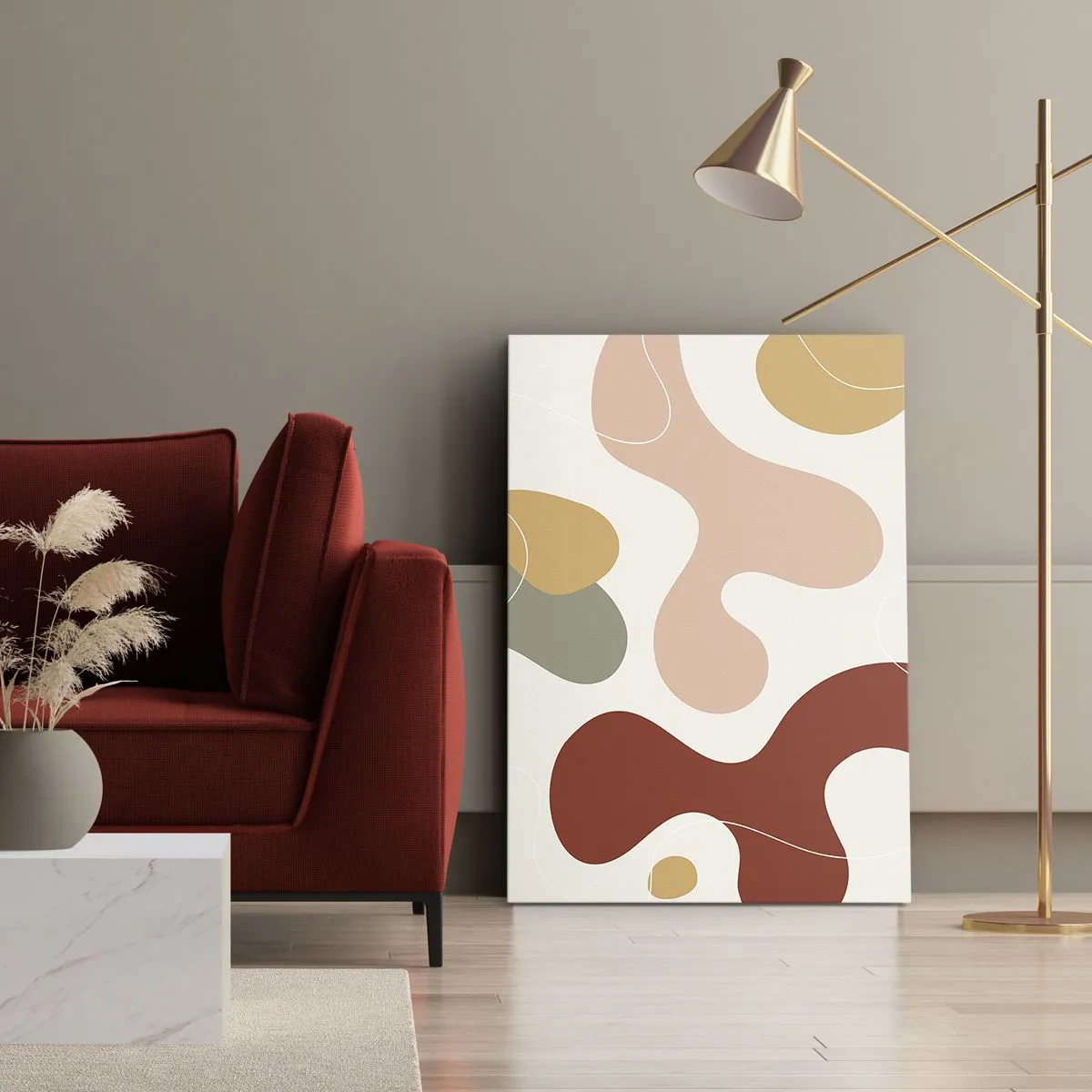 Bild auf Leinwand - Leinwandbild - Eine abstrakte Komposition in Pastelltönen mit dynamischen Formen. - 50x70cm - Kringel oder Schnörkel? - Moderne Wanddekoration für Wohnzimmer und Schlafzimmer ARTTOR