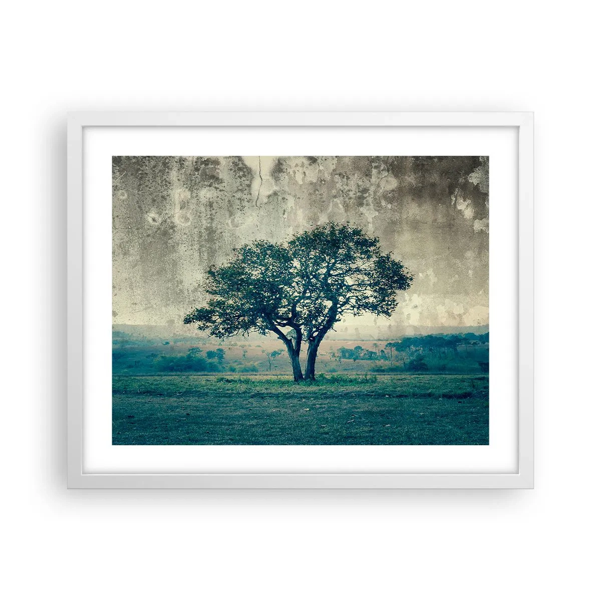 Poster in einem weißen Rahmen - Ein Apfelbaum auf blauem Feld? - 50x40 cm