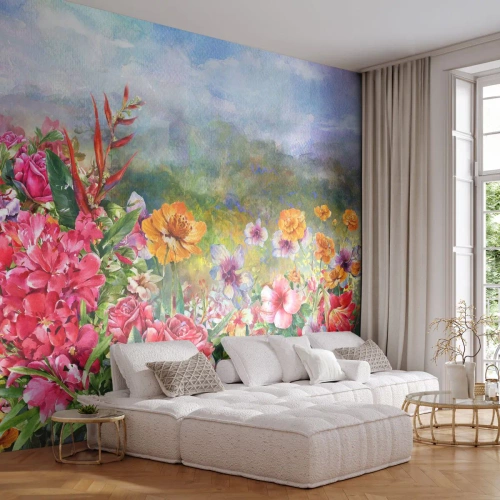 Selbstklebende Fototapete Deluxe Sticker - Ein Garten, der verrückt geworden ist - Blumen, Garten, Natur - 350x256 cm