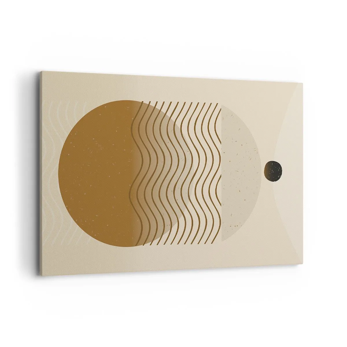 Bild auf Leinwand - Leinwandbild - Geometrische Abstraktion mit Kreisen und Wellenlinien in warmen Farben. - 120x80cm - Zur Entstehung geometrischer Figuren - Moderne Wanddekoration für Wohnzimmer und Schlafzimmer ARTTOR