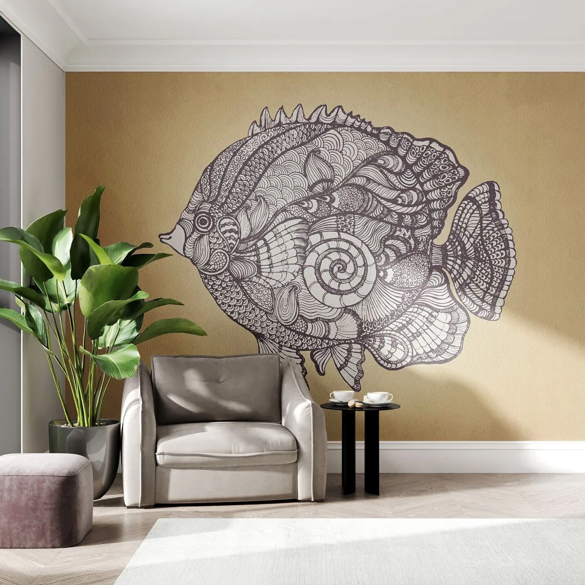 Selbstklebende Fototapete Deluxe Sticker - Aus dem Ozean der Ornamente - Fisch, Ornament, Dekoration - 350x256 cm