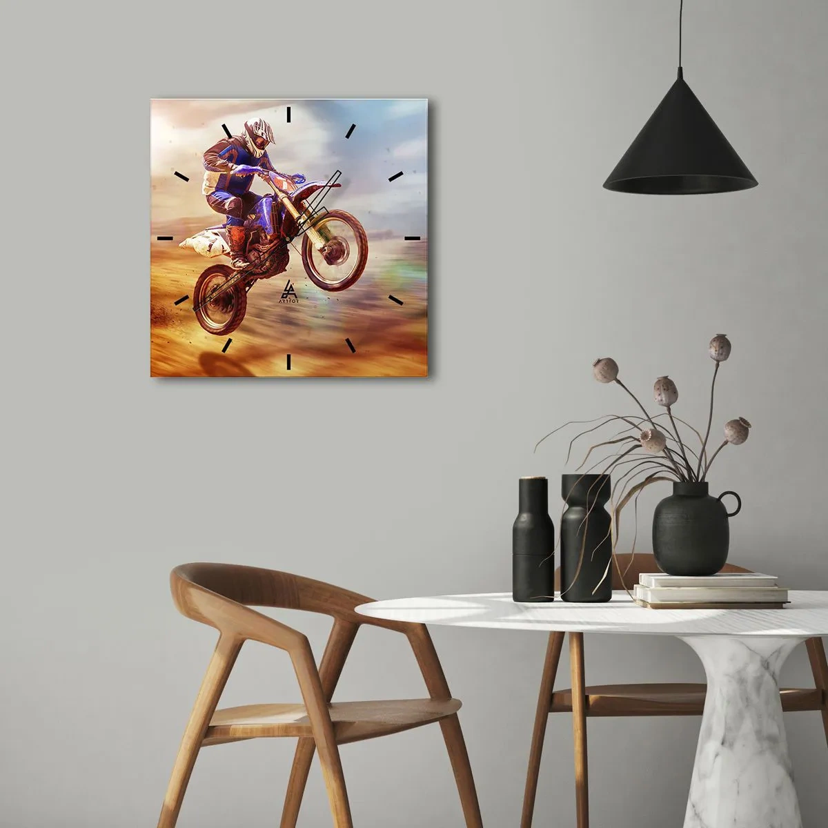 Wanduhr - Glasuhr - Motorradschwindel - 30x30 cm