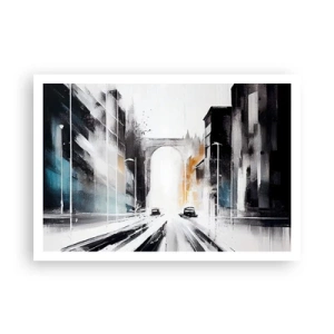 Poster - Abstraktes Stadtpanorama mit einer Bogenbrücke - 100x70cm - Stadtstudie: Architektur und Bewegung - Moderne Wanddekoration für Wohnzimmer und Schlafzimmer ARTTOR