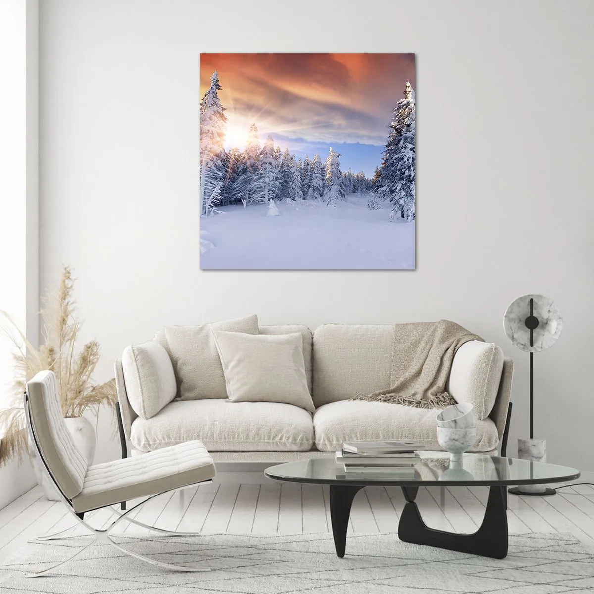 Glasbild - Bild auf glas - Ein verschneites Naturschauspiel - 70x70 cm